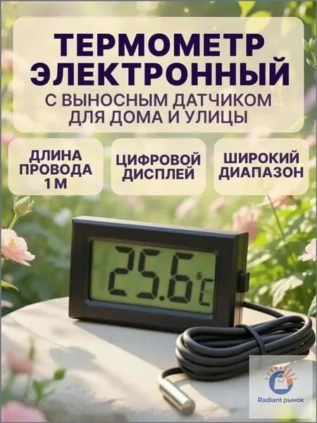 Термометр с выносным датчиком черный