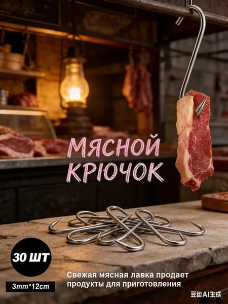 Крюки для подвешивания мяса, набор 30 шт., размер 3 120 мм, материал нержавейка.