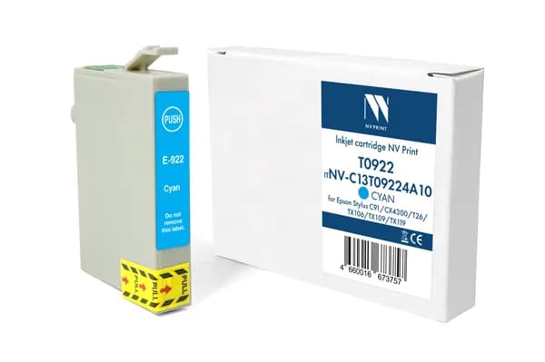 Струйный картридж NV Print T0922 (NV-C13T09224A10) Cyan для Epson Stylus C91/CX4300/T26/TX106/TX109/TX119 ( 13,5мл) совместимый