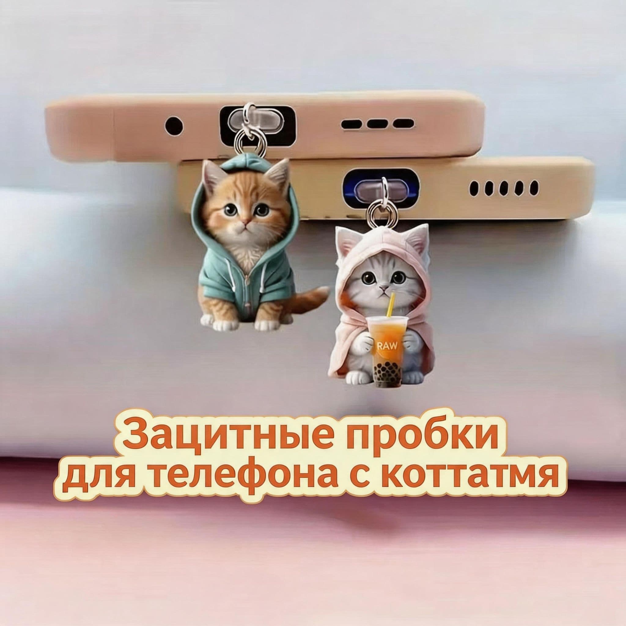Заглушка для Type-C с милыми котами 2 шт. Защита от пыли для смартфона