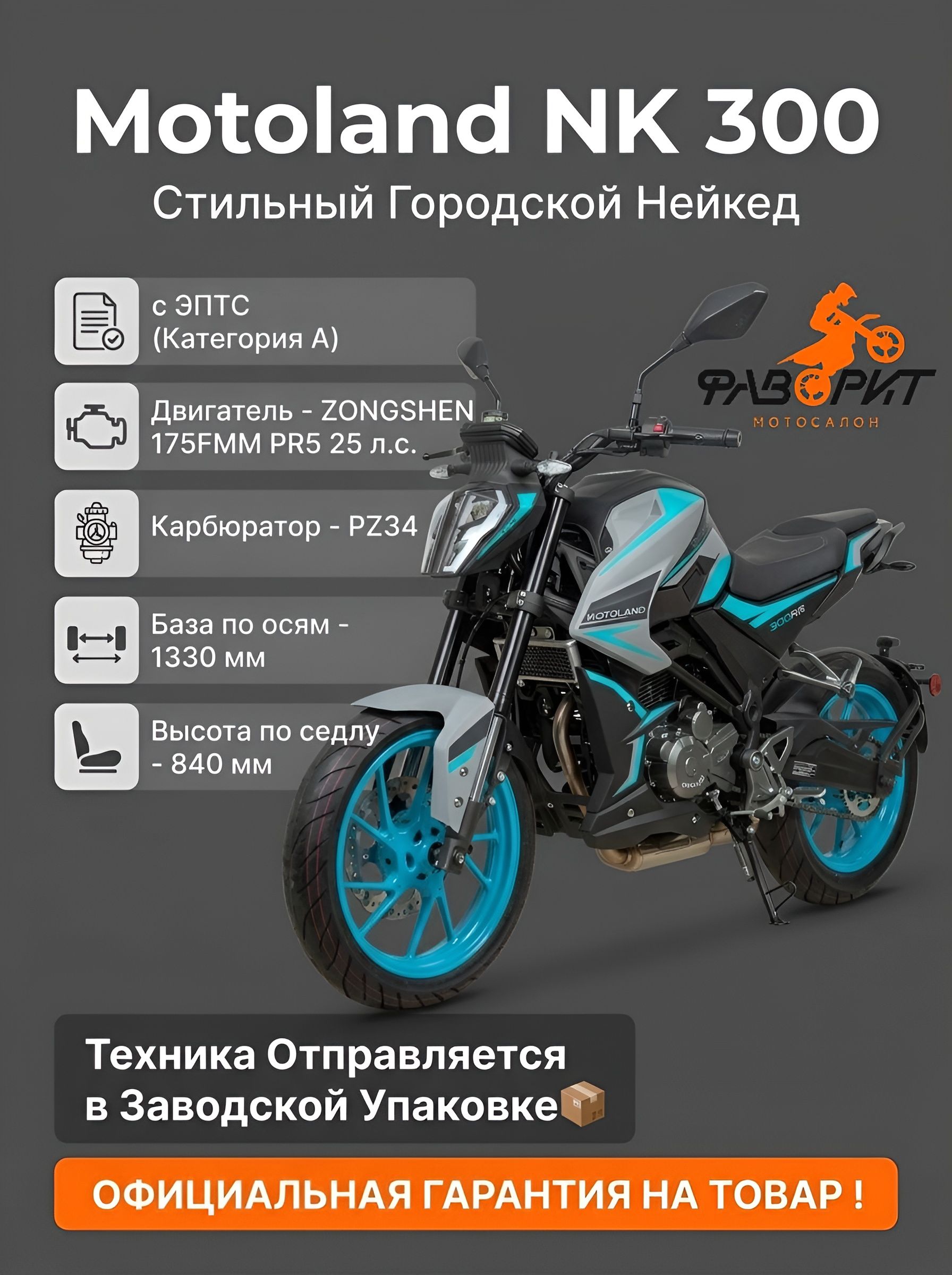 Мотоцикл дорожный Motoland NK 300 с ПТС