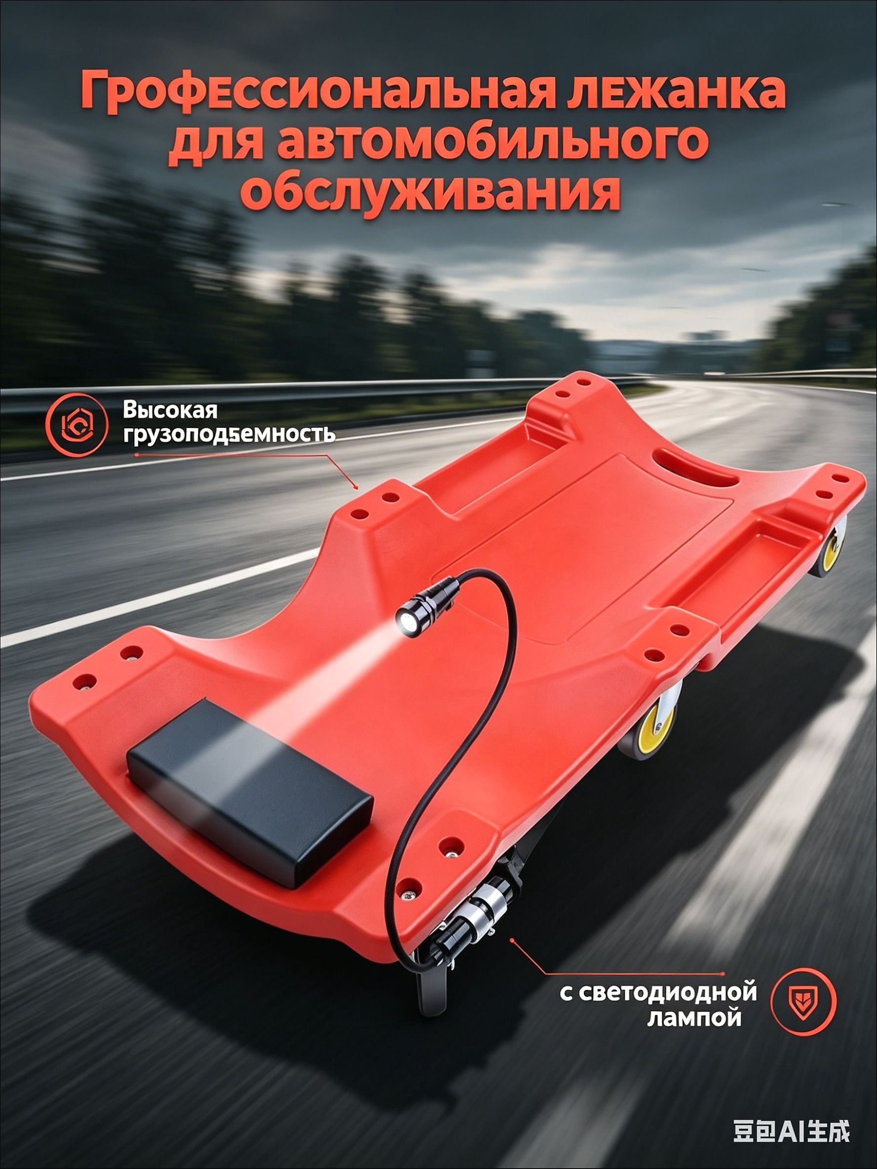 Подкатной автомобильный лежак пластиковый для ремонта OM