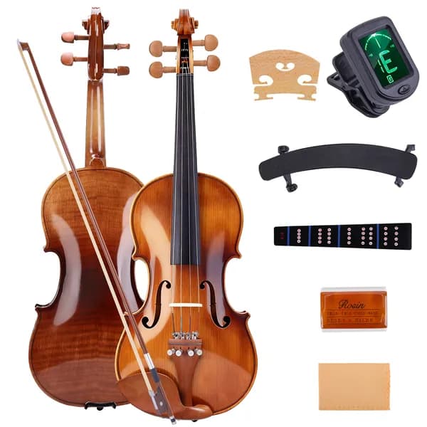 Скрипка 3/4 из ели и клёна, тигровый рисунок, глянцевое покрытие