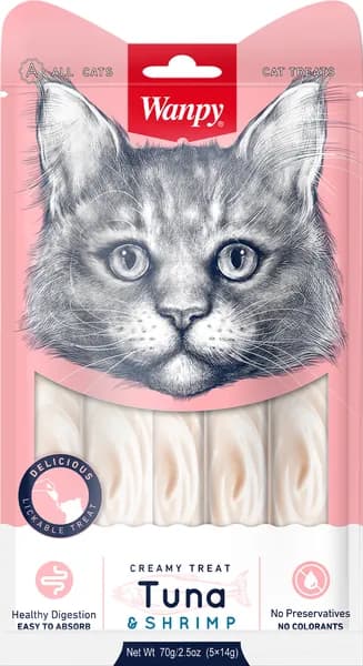 Wanpy Creamy Treat Tuna & Schrimp / Лакомство Ванпи для кошек Нежное пюре из Тунца и Креветок 70 г