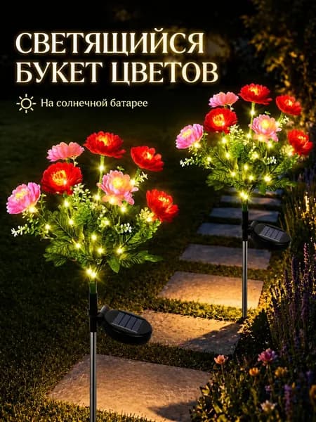 Солнечные пионы для кладбища и сада, светящиеся искусственные цветы на солнечной батарее, автоматические садовые фонари для двора
