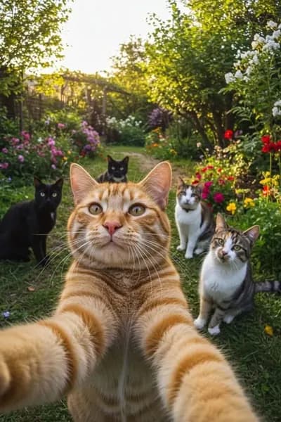 Табличка Коты Мем "Коты Селфи В Саду", ретро стиль, металл, декор для Любителя Кошек, 20х30 см.