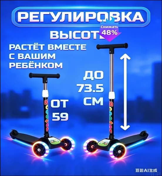 Самокат трехколесный, черный