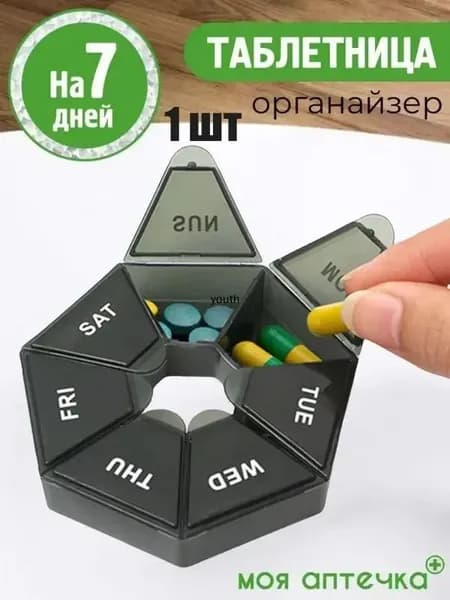 Таблетница круглая на 7 дней, контейнер, карманный органайзер на неделю