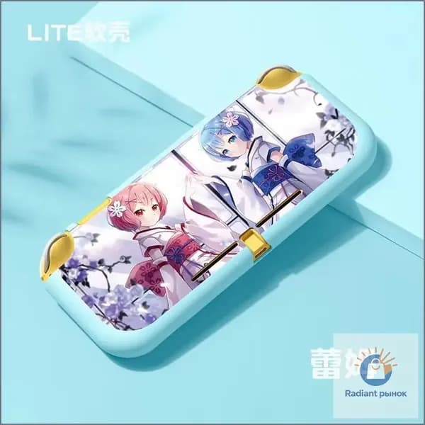 Защитный чехол полуобъемный для Nintendo Switch Lite: тематический дизайн с Рем и Рим из Re:ZERO - Starting Life in Another World