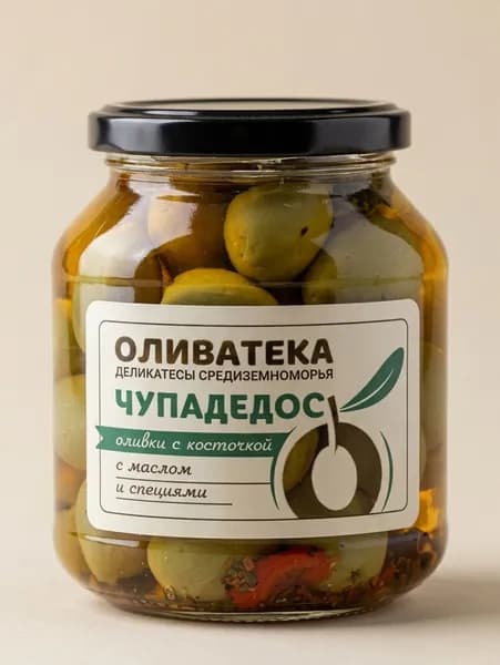 Оливки Чупадедос с косточкой пряные в рассоле с маслом ОЛИВАТЕКА, 340/200 г