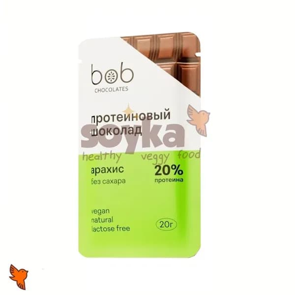 Шоколад протеиновый с арахисом без сахара Bob, 20г