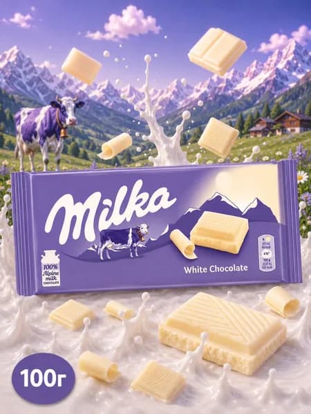 Milka, Белый шоколад, 90 г, White Chocolate
