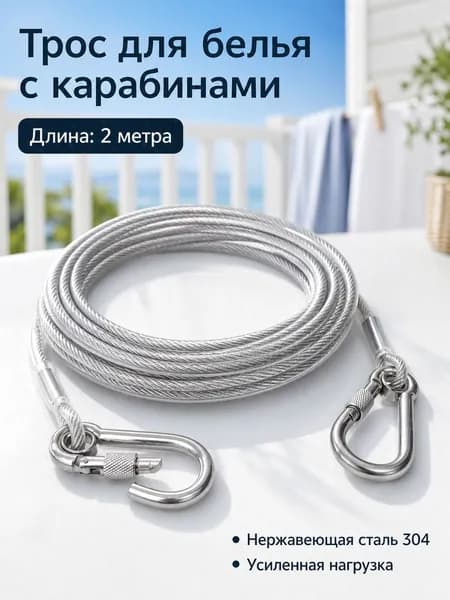 Веревка бельевая с металлической жилой, 2 м