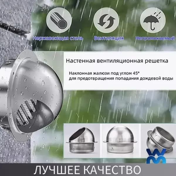 Выход стенной металлический с решеткой и сеткой, 304 нержавеющей стали,D100mm
