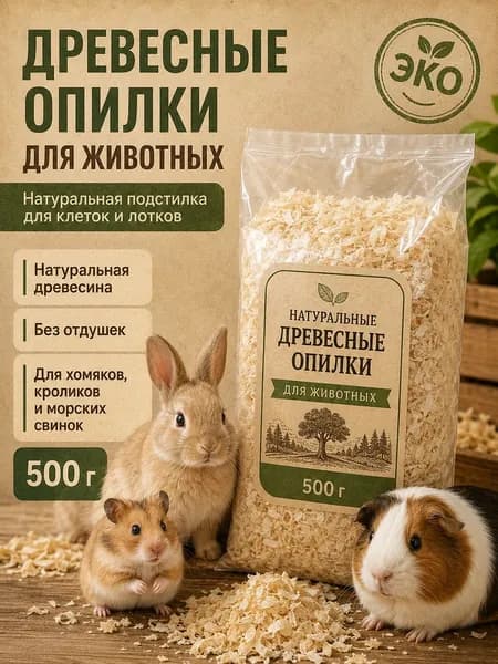 Опилки древесные натуральные из лиственных пород, наполнитель для грызунов, 500 гр.