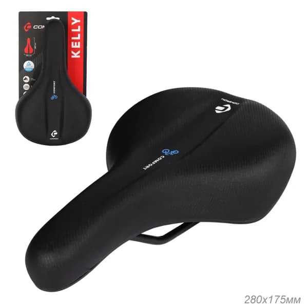 Седло для велосипеда MTB COMIRON KELLY 280x175, Технологии: ED, Soft surface. Верх: лайкра, Цвет: Чёрный Синий