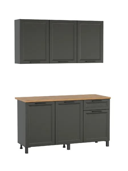 InHouse Кухонный гарнитур "Римини" МДФ Диамант серый 150х220х60