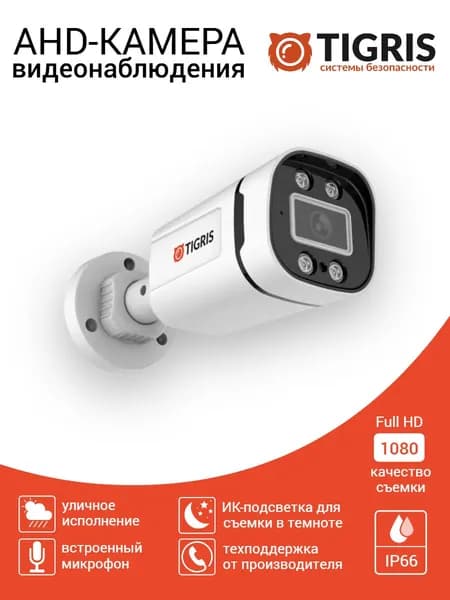TIGRIS Камера видеонаблюдения уличная 2 Мп с микрофоном TGB-AS02M