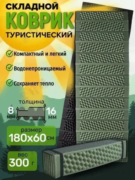 Коврик туристический складной Гармошка 180х60х1.7 см/Походный, армейский, тактический.