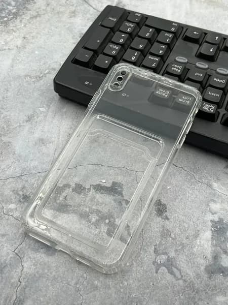 Чехол для Apple iPhone XS MAX с картхолдером (прозрачный) , POKET , защита камеры , плотный силикон , карман для пластиковых карт / защита / накладка на Эппл Айфон ХС Макс