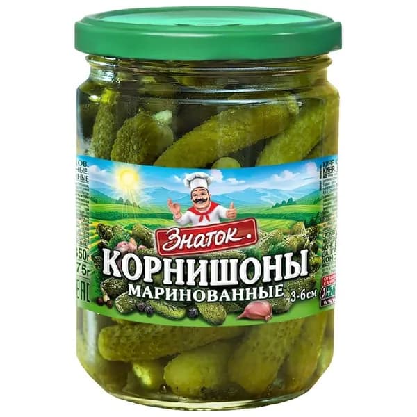 Корнишоны ЗНАТОК маринованные 3-6см /стекло/ 350г