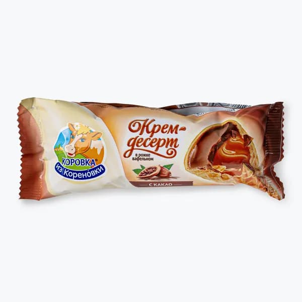 Крем-десерт с молоком сгущенным вареным какао 25% 40 г, сливочный Коровка из Кореновки глазированный в вафельном рожке