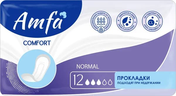 Прокладки урологические Amfa Comfort Normal, 280мм, 3 капли из 5, 12шт