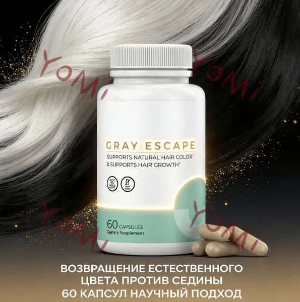 GRAY ESCAPE капсулы от седины 60 шт, поддержка естественного цвета волос, рост волос, L-тирозин, каталаза, цинк CO5621-3.28
