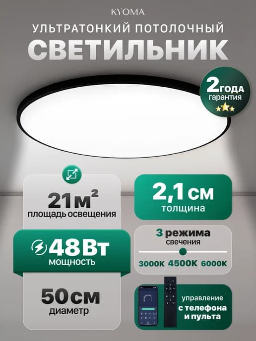 Люстра потолочная светодиодная на кухню, спальню, пульт ДУ