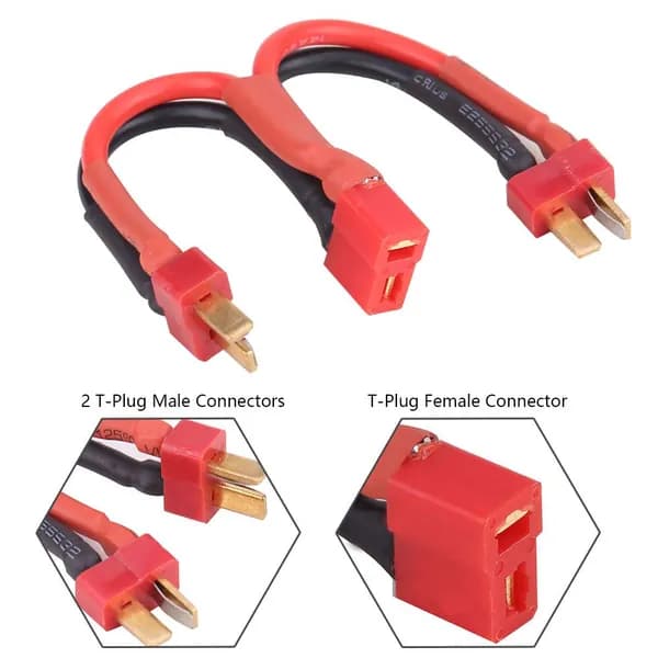 T Plug 2 Male to 1 Female Cable, высокопрочный силиконовый провод, для 2-6S литий-ионных батарей