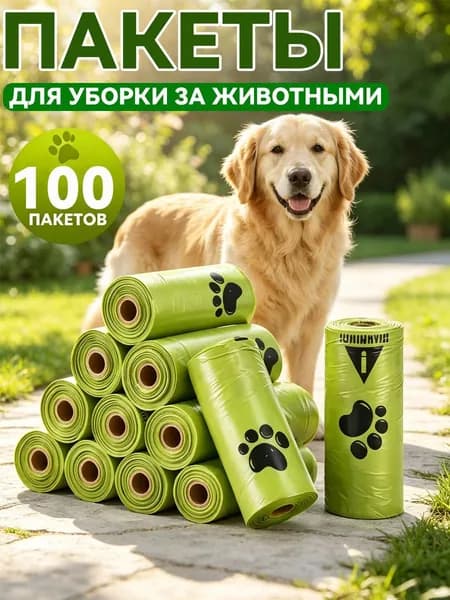 Биоразлагаемые пакеты для уборки за собакой, герметичные, экологичные пакеты рулоны для экскрементов,100шт