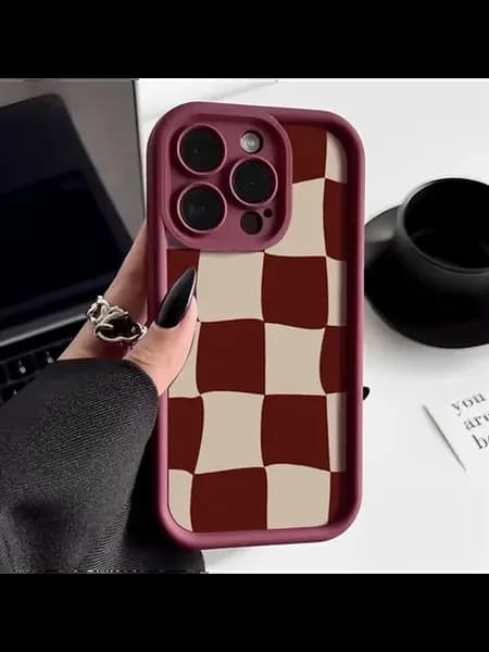 Чехол для iPhone 13, шахматка, Wine Red