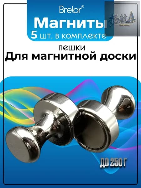 Набор магнитов на холодильник 5 шт, 16х12 мм, хромированные, для магнитной доски,