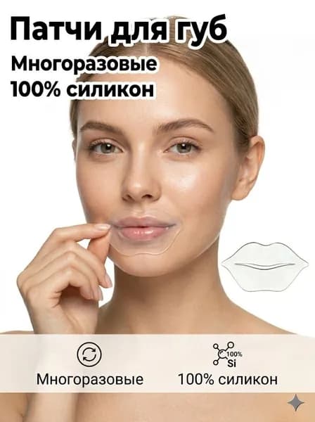 Многоразовые силиконовые патчи для губ от морщин / Увлажняющая маска-накладка для ухода за кожей губ, 100% силикон