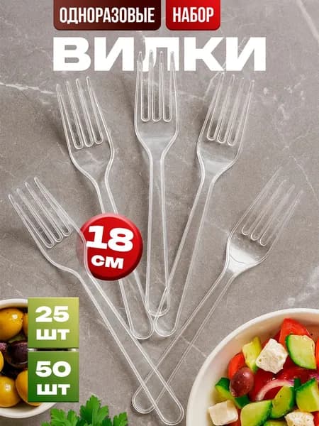 Вилки одноразовые, твердый пластик. прозрачные и черные, 18 см