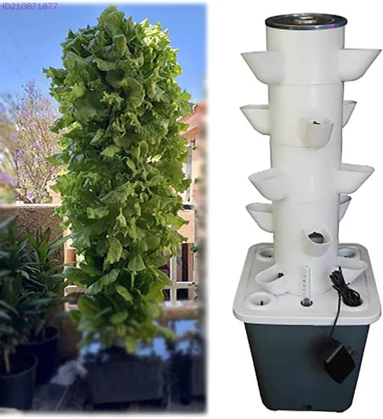 Умная гидропонная башня на посадочных мест: вертикальная система с автополивом, таймером и LED светом для салата, томатов, зелени в помещении и на улице