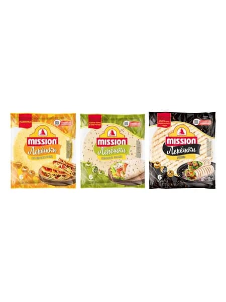 Mission Лепешки пшеничные "Цельные злаки", "Со вкусом сыра" и "Гриль" по 1 уп
