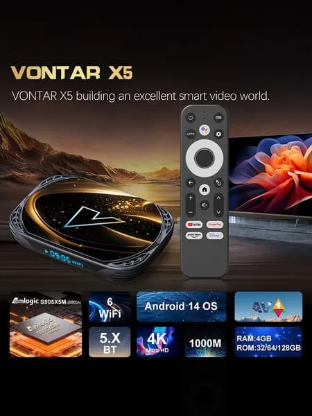 Vontar Медиаплеер Смарт тв приставка X5 Android, 4 ГБ/128 ГБ, Bluetooth, Wi-Fi