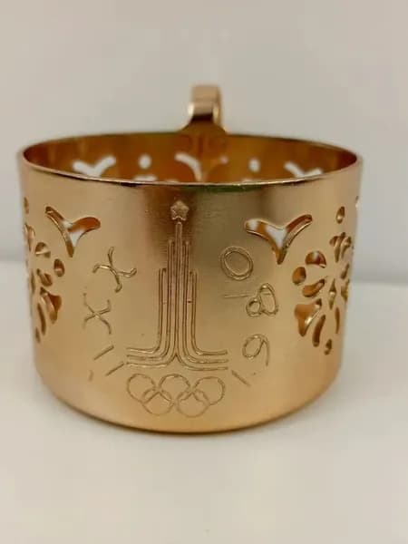 Винтажный Подстаканник Олимпиада 80-х СССР, с гравировкой, (алюминиевый)