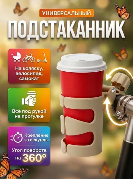 Подстаканник для коляски,самоката,велосипеда и машины, бежевый