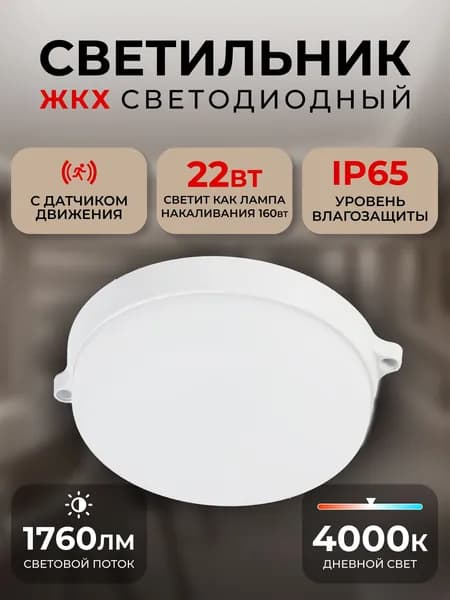 Светильник светодиодный влагозащищенный ЖКХ BT Круг 22Вт с ДД/4000K/IP65