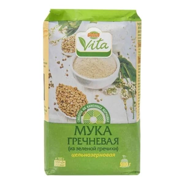Мука цельнозерновая Глобус Вита из зеленой гречки 500 г