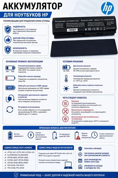 Аккумулятор MO06 11.1V 5200mah 58Wh для ноутбука HP dv6-7000 dv7-7000m6-1100 M6-1000