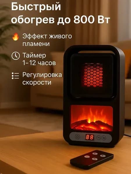 Тепловентилятор обогреватель с пультом и камином