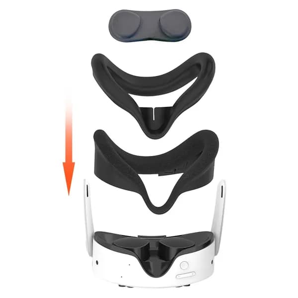Силиконовая маска для Meta Quest 3s с крышкой для объектива, салфеткой и колпачками для джойстика