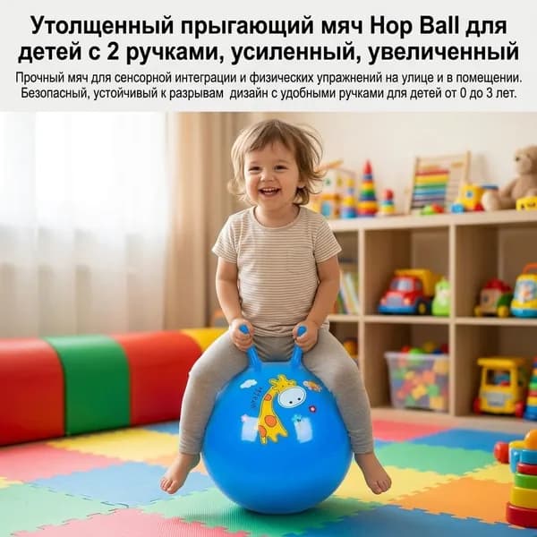 Большой мяч-попрыгун 55 см, синий, с насосом, для сенсорной интеграции и активных игр