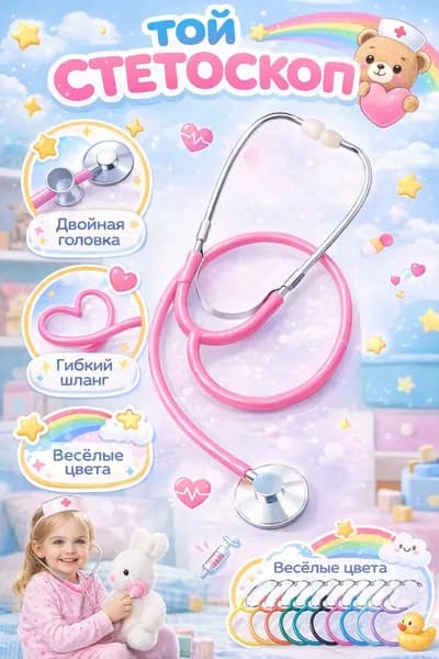 Стетоскоп игровой детский для сюжетно-ролевых игр, 1 шт., розовый