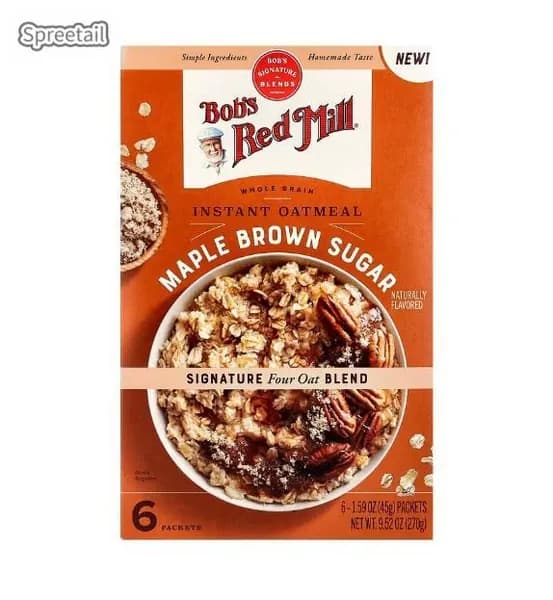 Bob's Red Mill, Овсяные хлопья быстрого приготовления, цельные зерна, кленовый коричневый сахар, 6 упаковок, по 1,59 унции (45 граммов) в упаковке