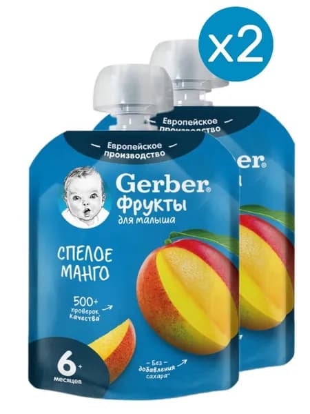 Фруктовое детское пюре Gerber спелое манго с 6 месяцев 90 г 2 шт