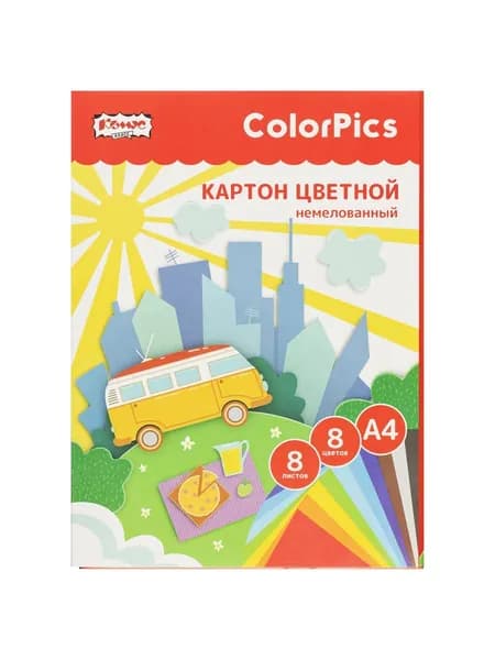 Картон цветной A4 8 л Комус ColorPics, немелованный
